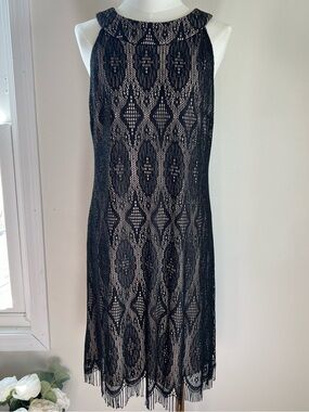 VTG S.L. Fashions Black Lace Fringe Sheath Dress